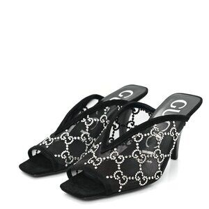 NWB Gucci GG Black Crystal Mules Logo Heels SlipOns Sandals Scamosciat 40 695219